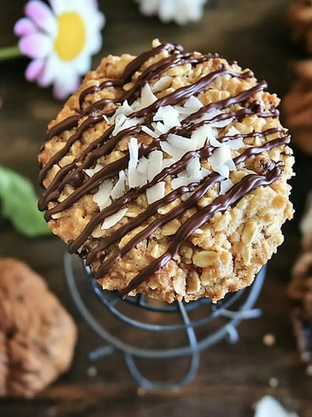 Thin Crispy Oatmeal Cookies with Toasted Coconut and Chocolate Drizzle