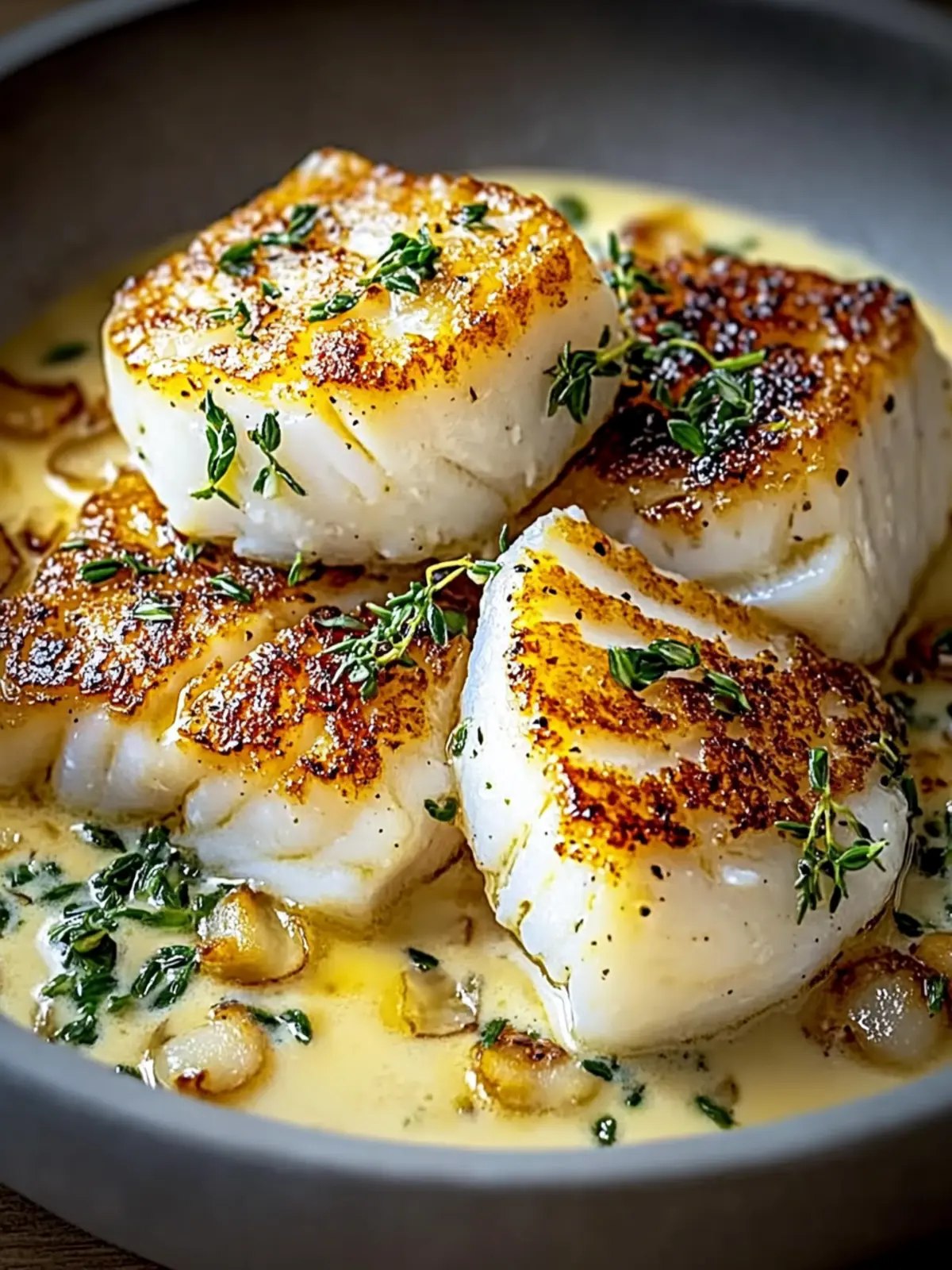 Pan-Seared Cod with Garlic Cream Sauce