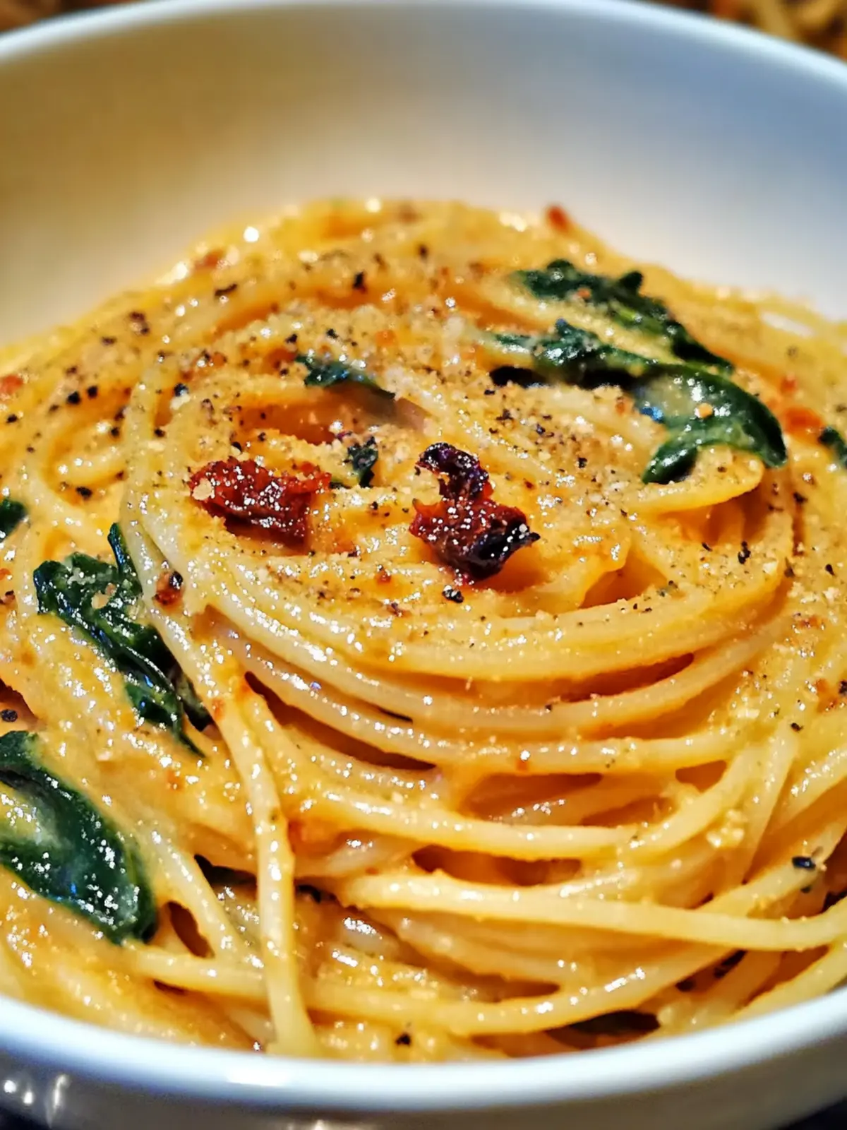 Creamy Spaghetti & Spinach with Sun-Dried Tomato Magic 2 Spaghetti & Spinach with Sun-Dried Tomato Cream Sauce
