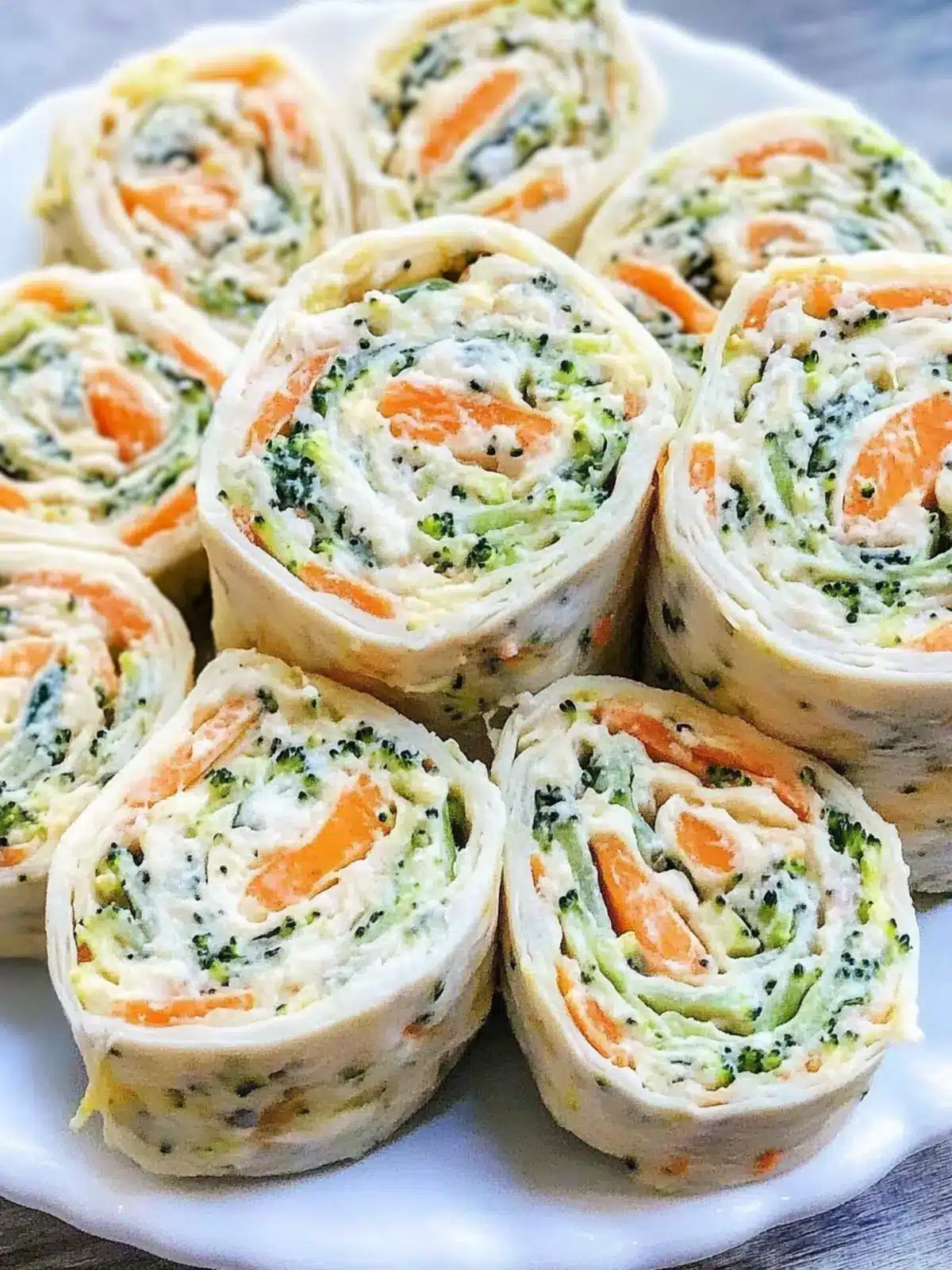 Vegan Veggie Pinwheels with Broccoli and Carrots: Easy Party Treats 3 Vegan Veggie Pinwheels with Broccoli and Carrots