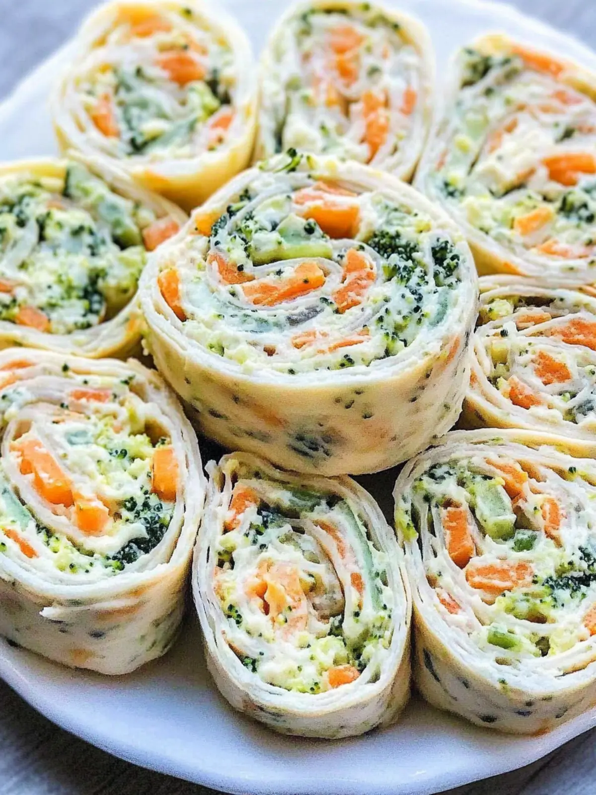 Vegan Veggie Pinwheels with Broccoli and Carrots: Easy Party Treats 4 Vegan Veggie Pinwheels with Broccoli and Carrots