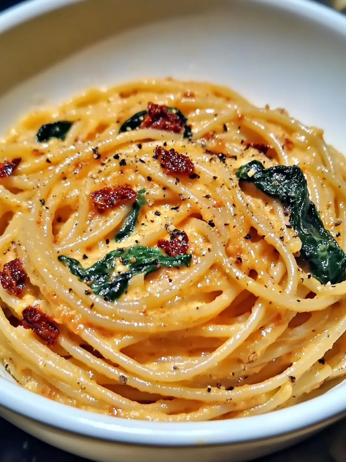 Creamy Spaghetti & Spinach with Sun-Dried Tomato Magic 3 Spaghetti & Spinach with Sun-Dried Tomato Cream Sauce