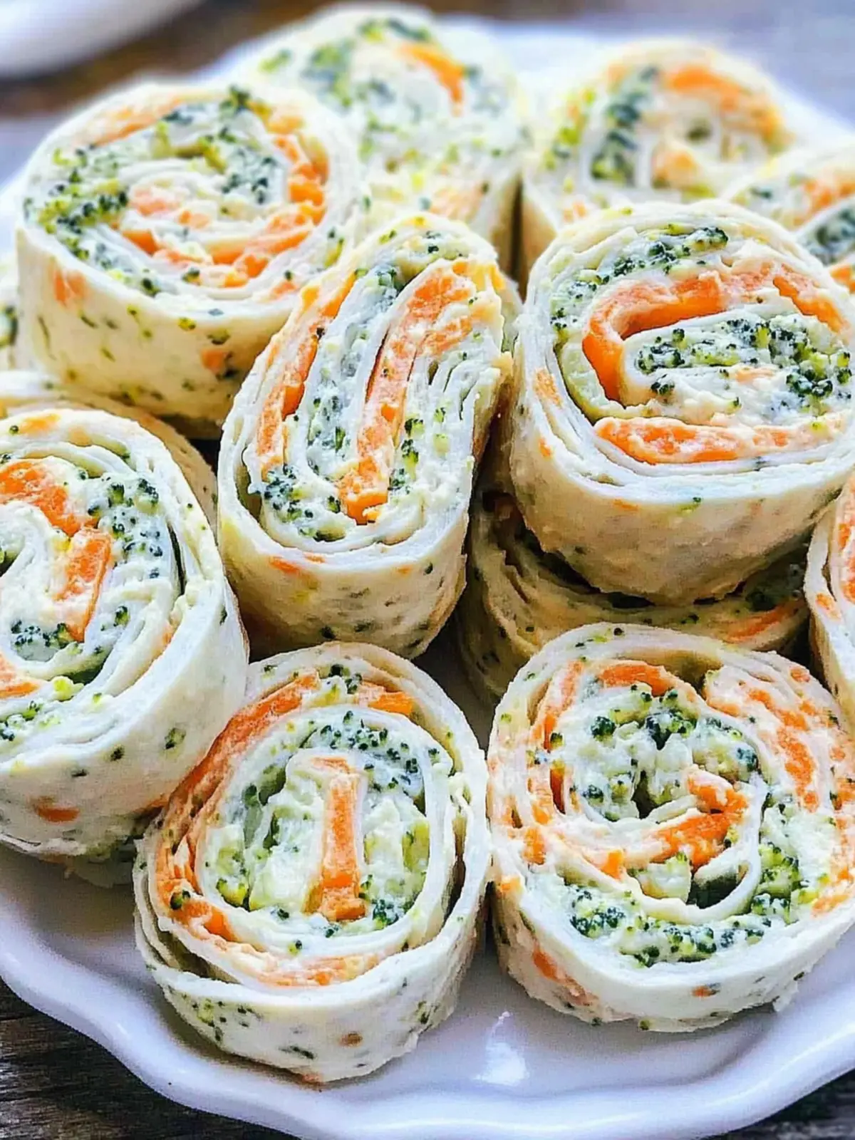 Vegan Veggie Pinwheels with Broccoli and Carrots: Easy Party Treats 5 Vegan Veggie Pinwheels with Broccoli and Carrots