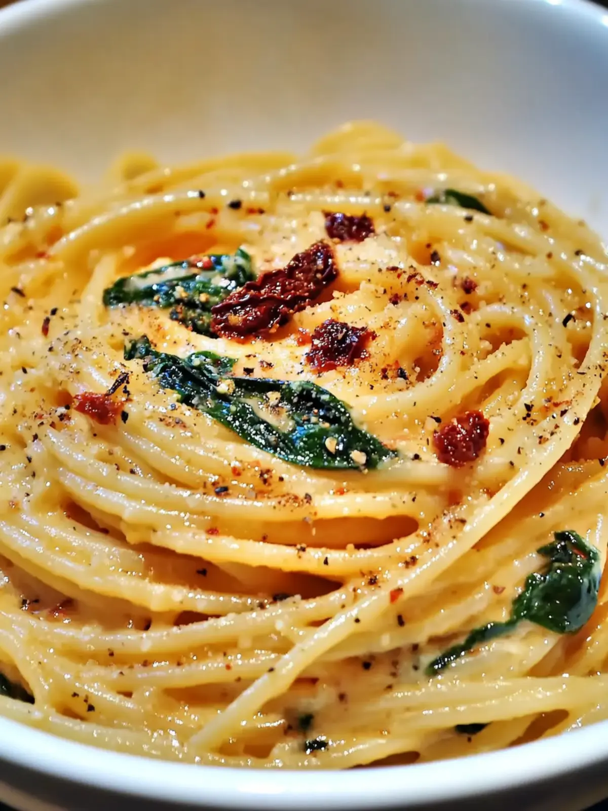 Creamy Spaghetti & Spinach with Sun-Dried Tomato Magic 4 Spaghetti & Spinach with Sun-Dried Tomato Cream Sauce