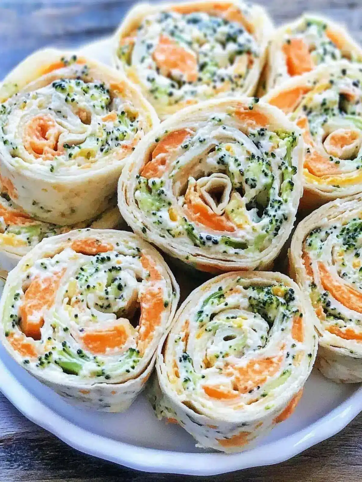 Vegan Veggie Pinwheels with Broccoli and Carrots: Easy Party Treats 2 Vegan Veggie Pinwheels with Broccoli and Carrots