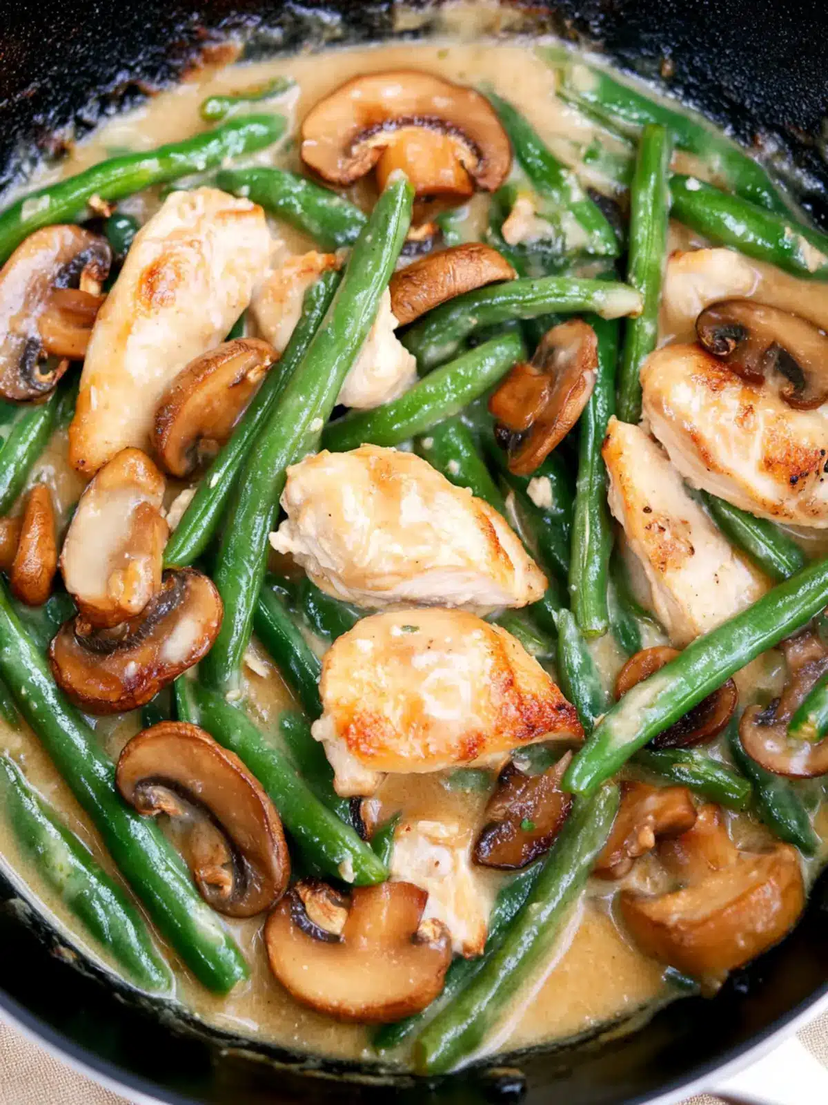 One Skillet Chicken with Green Beans and Mushrooms Delight 3 One Skillet Chicken with Green Beans and Mushrooms