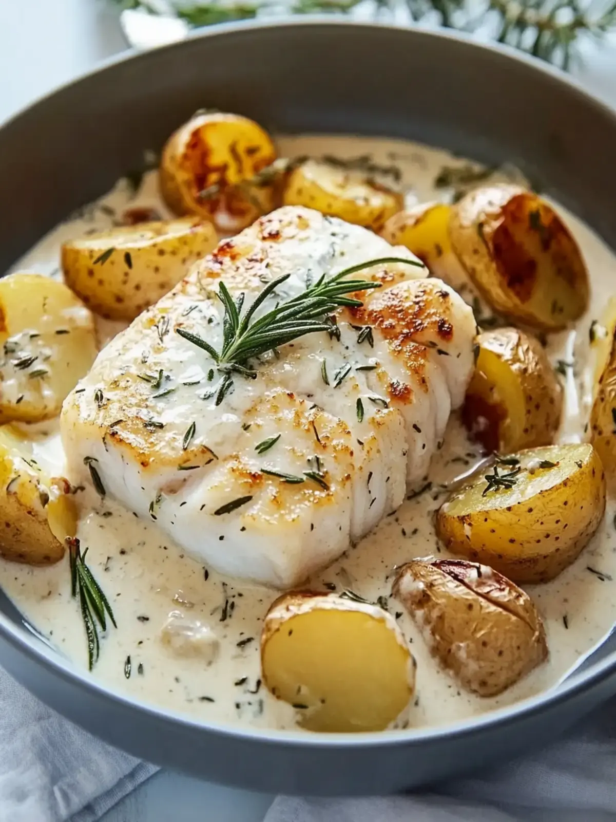Savory Cod and Potatoes in Rosemary Cream Sauce Delight 2 Cod and Potatoes with Rosemary Cream Sauce