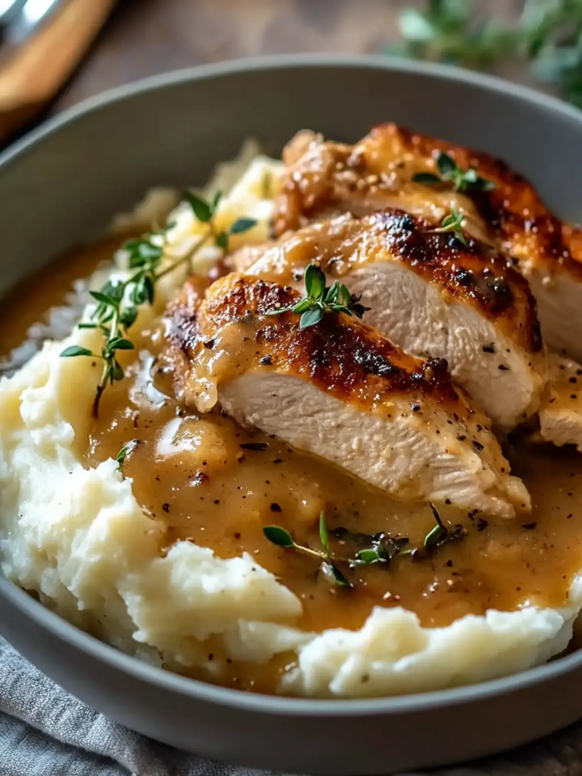 Savory Chicken and Garlic Gravy atop Cheesy Mashed Potatoes 3 Chicken and Garlic Gravy with Cheesy Mashed Potatoes