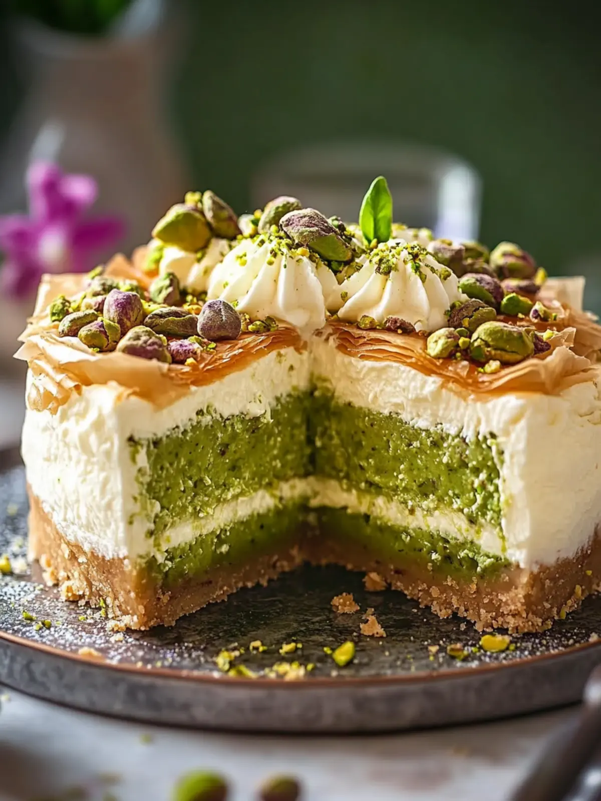 Irresistible Baklava Pistachio Cheesecake for Sweet Lovers 5 Baklava Pistachio Cheesecake