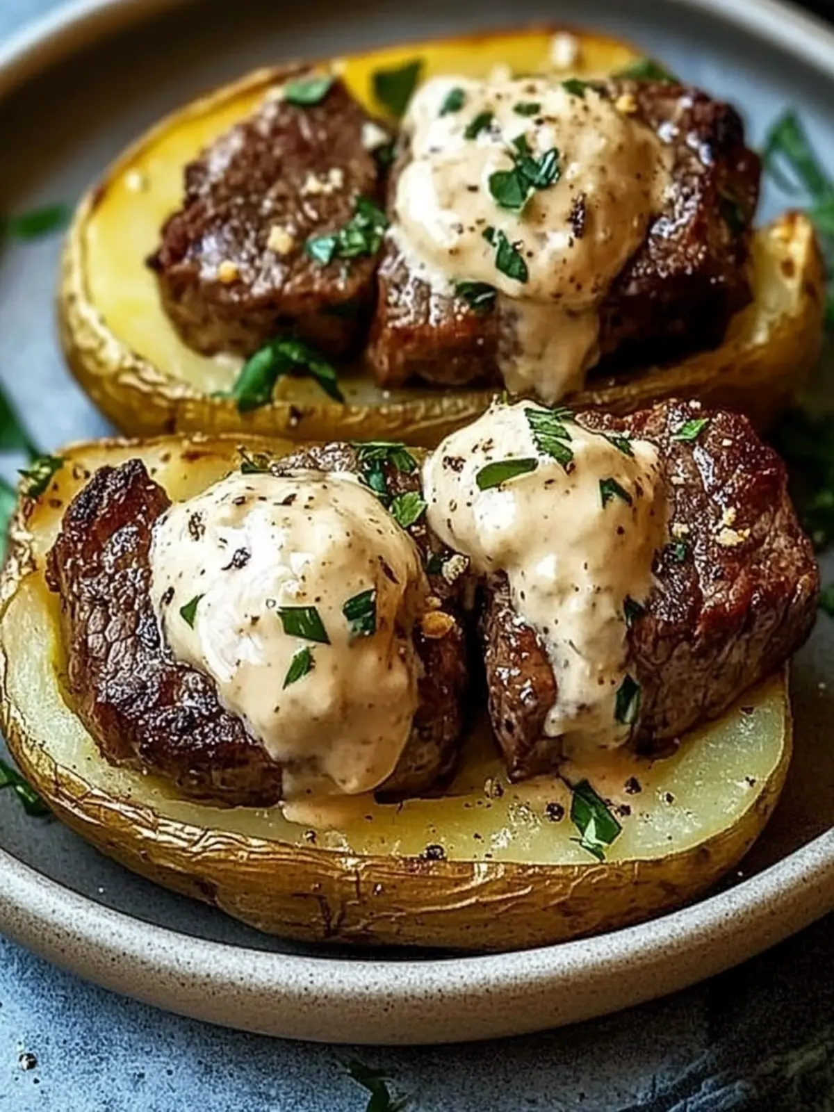 Steak-Stuffed Baked Potatoes with Parmesan Cream Sauce Magic 3 Steak-Stuffed Baked Potatoes with Parmesan Cream Sauce