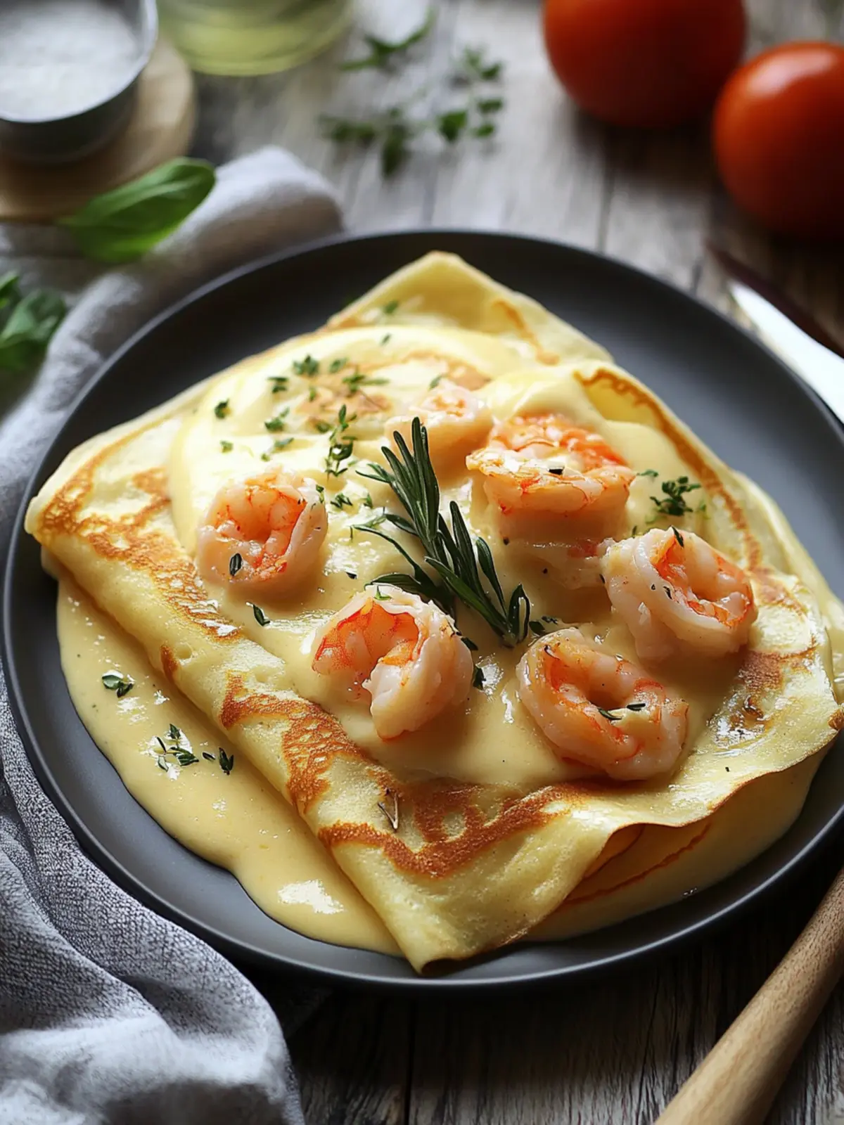 Gourmet Seafood Crepes with Creamy Béchamel Bliss 2 Gourmet Seafood Crepes with Homemade Béchamel Sauce