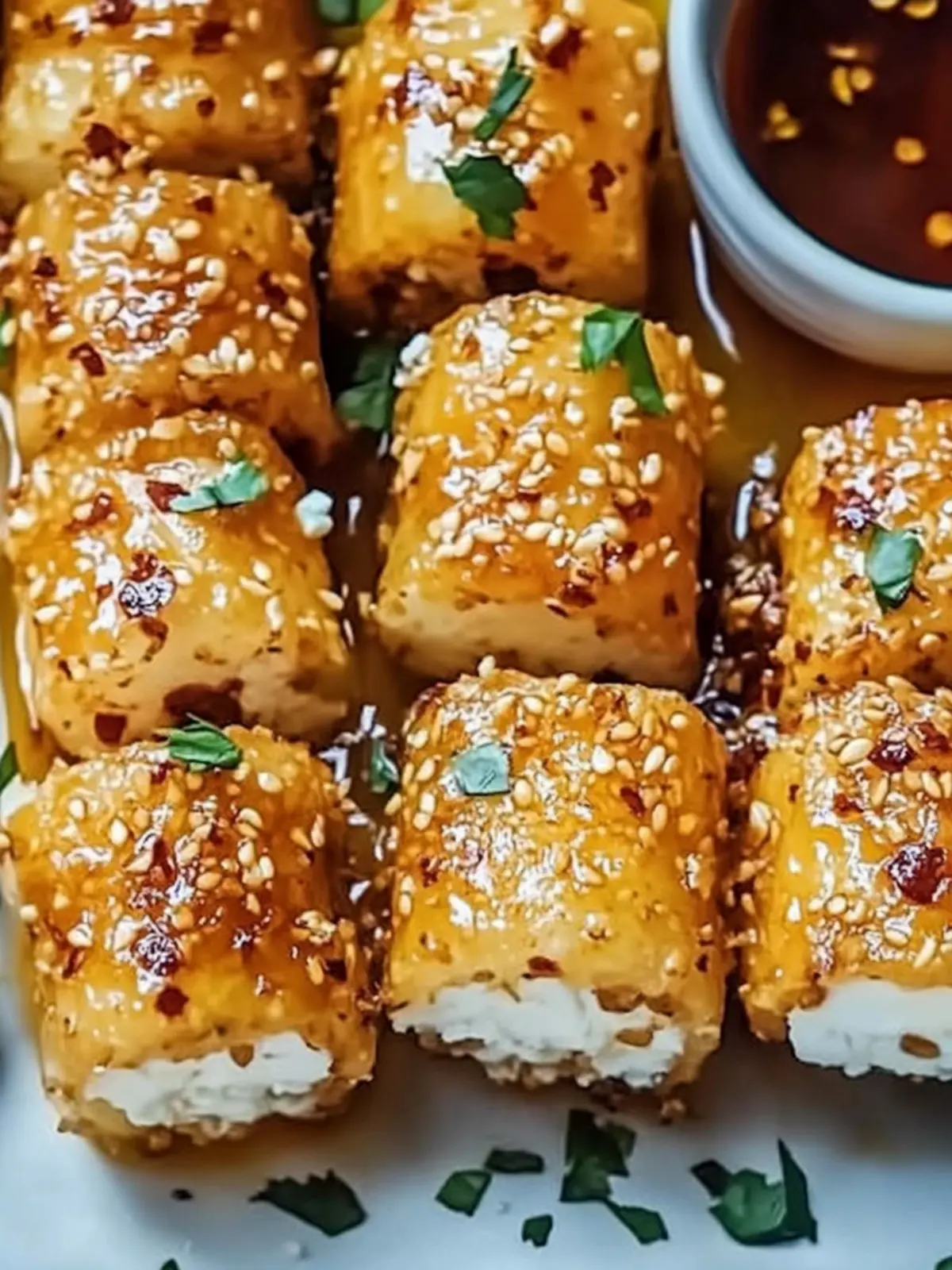 Crispy Oven Fried Feta Rolls with Sweet Chili Honey Drizzle 3 Oven Fried Feta Rolls with Chili Honey