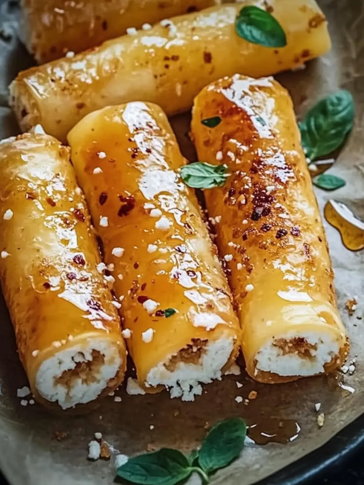 Crispy Oven Fried Feta Rolls with Sweet Chili Honey Drizzle 2 Oven Fried Feta Rolls with Chili Honey