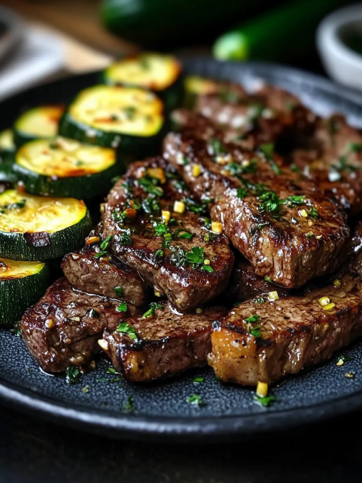 Garlic Butter Steak & Zucchini Delight Ready in 15 Minutes! 4 Garlic Butter Steak & Zucchini Delight