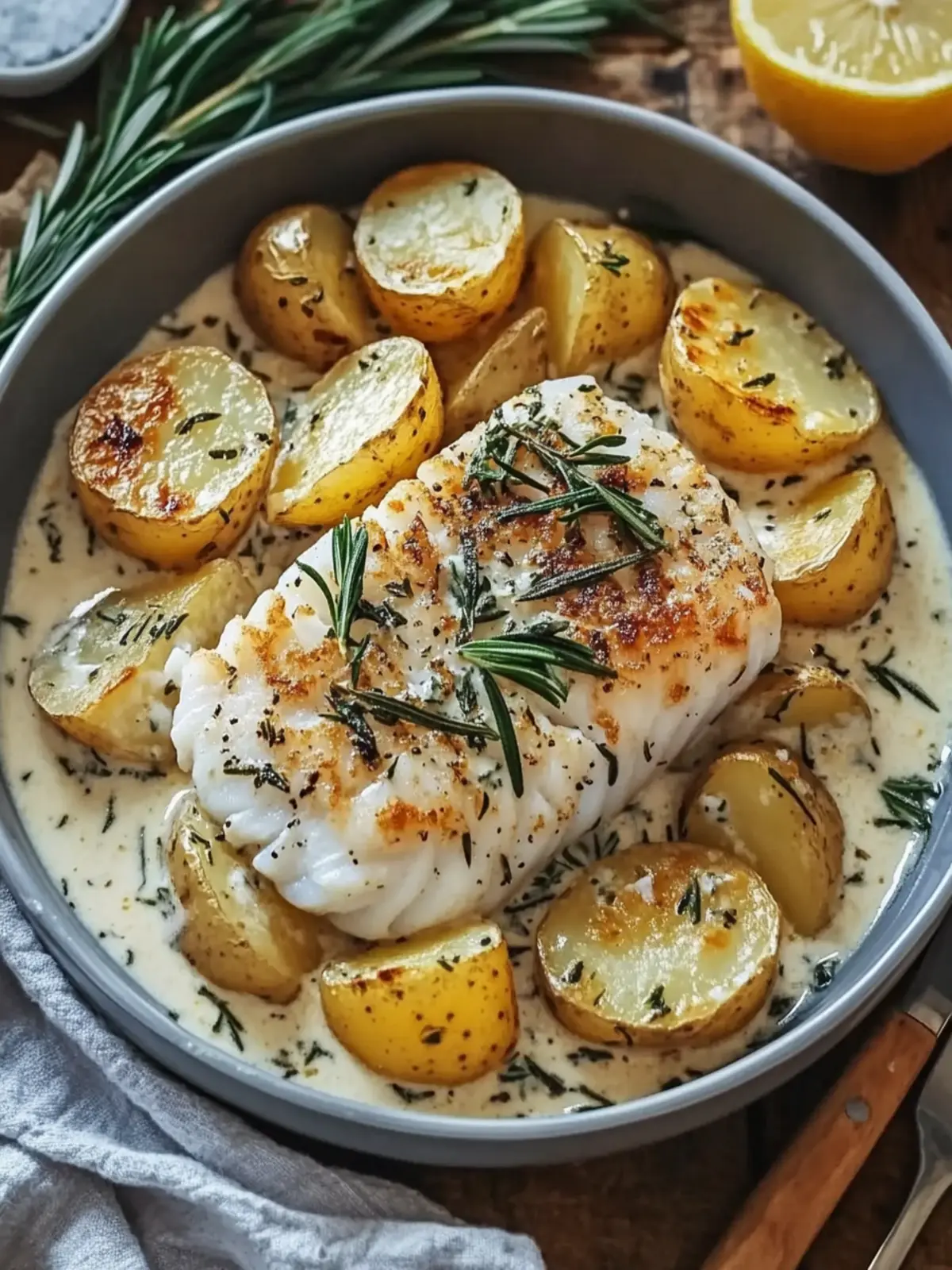 Savory Cod and Potatoes in Rosemary Cream Sauce Delight 3 Cod and Potatoes with Rosemary Cream Sauce