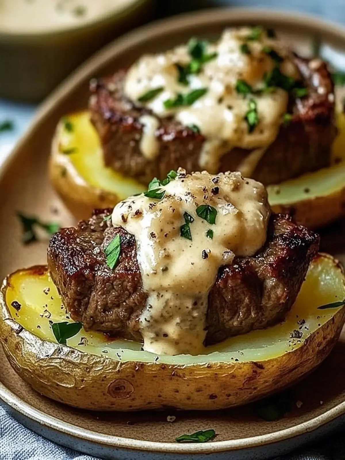 Steak-Stuffed Baked Potatoes with Parmesan Cream Sauce Magic 4 Steak-Stuffed Baked Potatoes with Parmesan Cream Sauce