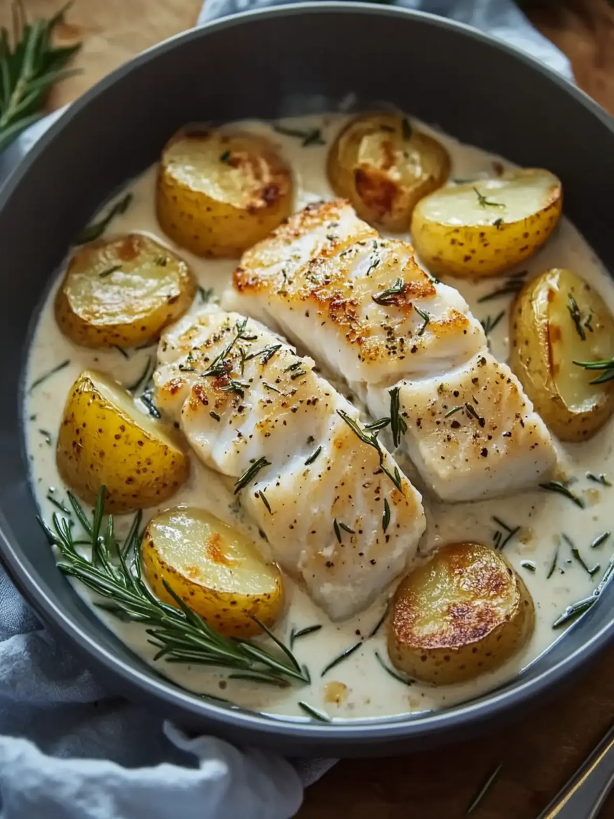 Savory Cod and Potatoes in Rosemary Cream Sauce Delight 4 Cod and Potatoes with Rosemary Cream Sauce