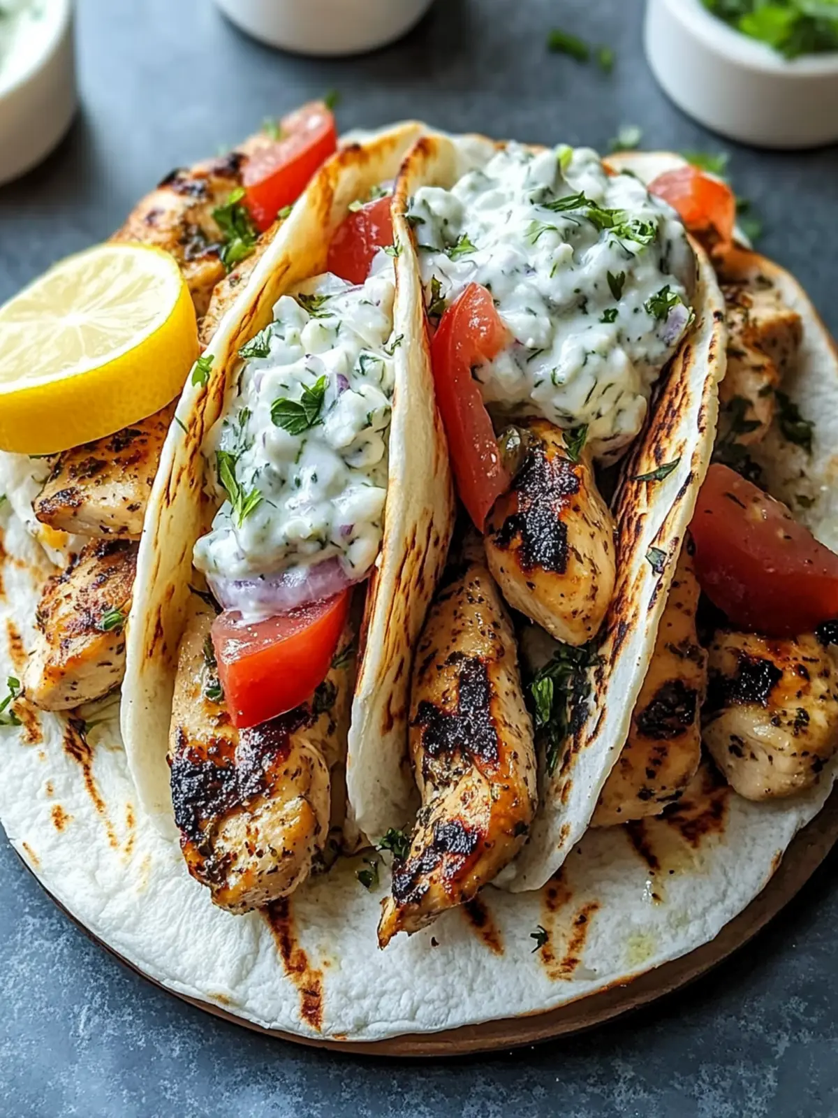 Greek Chicken Gyros with Lemon-Herb Marinade and Tzatziki Bliss 4 Greek Chicken Gyros with Lemon-Herb Marinade and Tzatziki