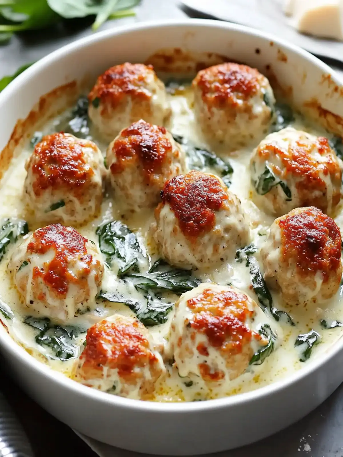 Baked Chicken Ricotta Meatballs with Spinach Alfredo Bliss Unleashed 2 Baked Chicken Ricotta Meatballs with Spinach Alfredo Bliss