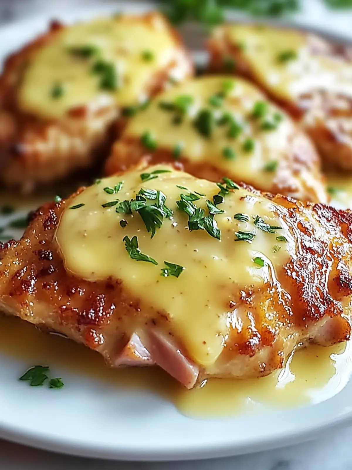 Savory Crispy Malibu Chicken with Ham, Swiss & Honey Mustard Delight 2 Crispy Malibu Chicken with Ham, Swiss & Honey Mustard