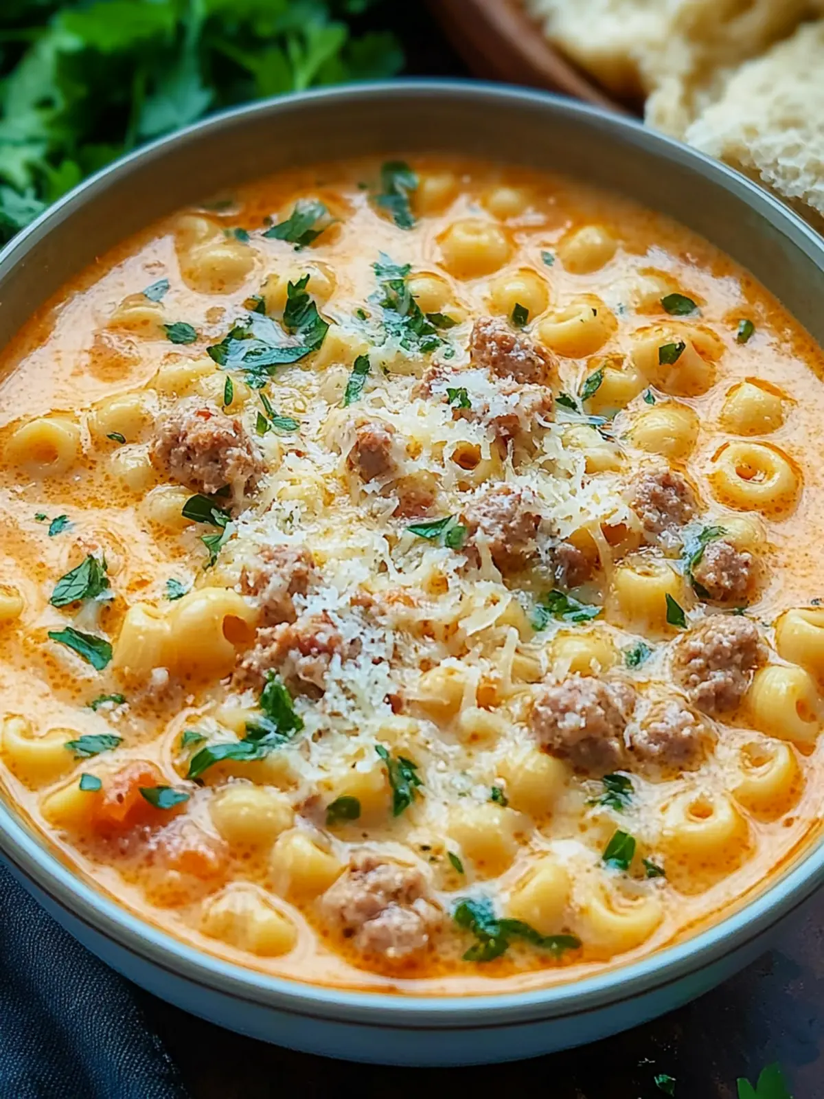 Creamy Parmesan Pasta Soup with Italian Sausage for Cozy Nights 2 Creamy Parmesan Pasta Soup with Italian Sausage