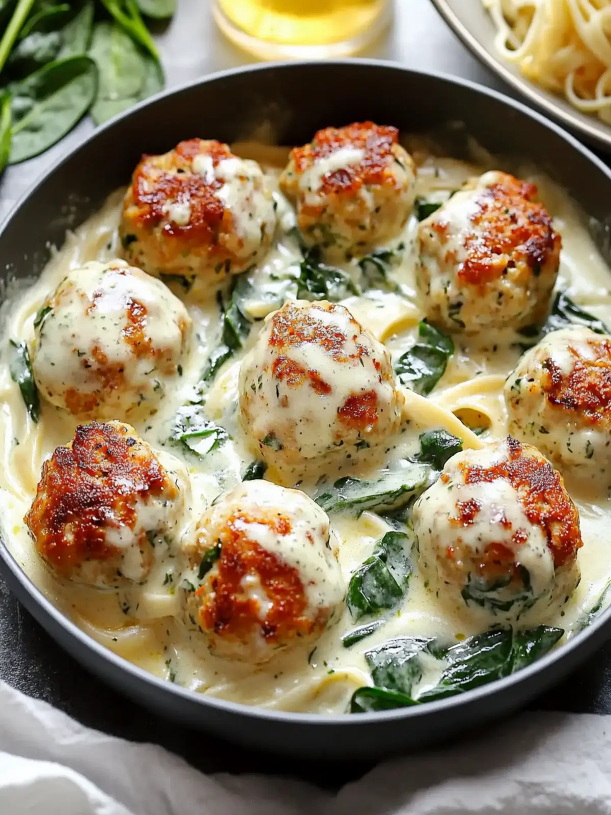 Baked Chicken Ricotta Meatballs with Spinach Alfredo Bliss Unleashed 3 Baked Chicken Ricotta Meatballs with Spinach Alfredo Bliss