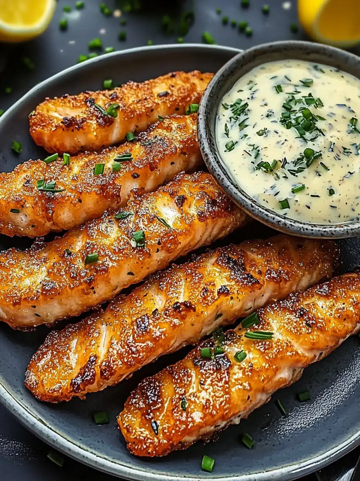 Crispy Salmon Strips with Herb Tartar Dip for Effortless Elegance 4 Crispy Salmon Strips with Herb Tartar Dip