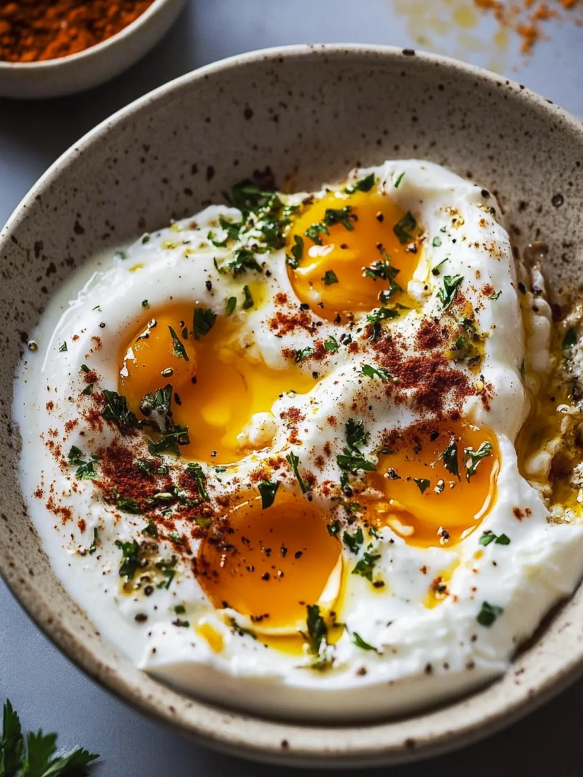 Turkish Eggs with Creamy Yogurt & Spiced Butter Bliss 2 Turkish Eggs with Creamy Yogurt & Butter Sauce