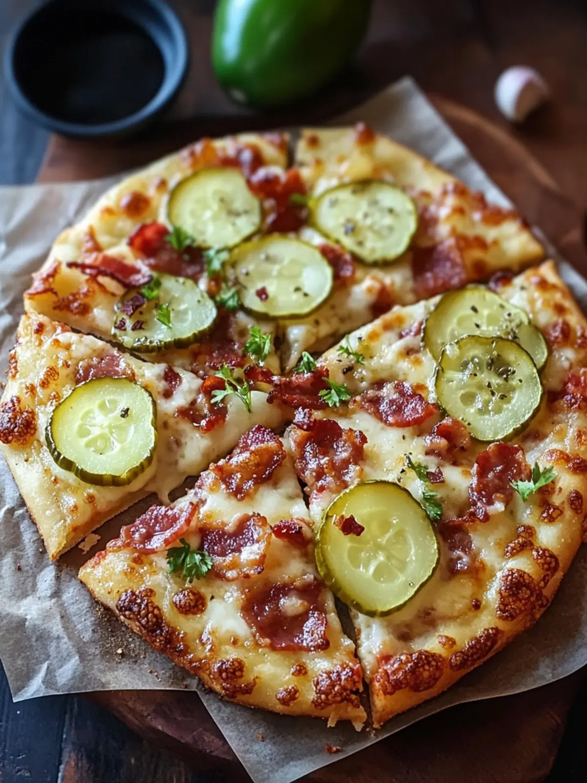 Dill Pickle Pizza with Bacon and Garlic Cream Sauce Bliss 3 Dill Pickle Pizza with Bacon and Garlic Cream Sauce