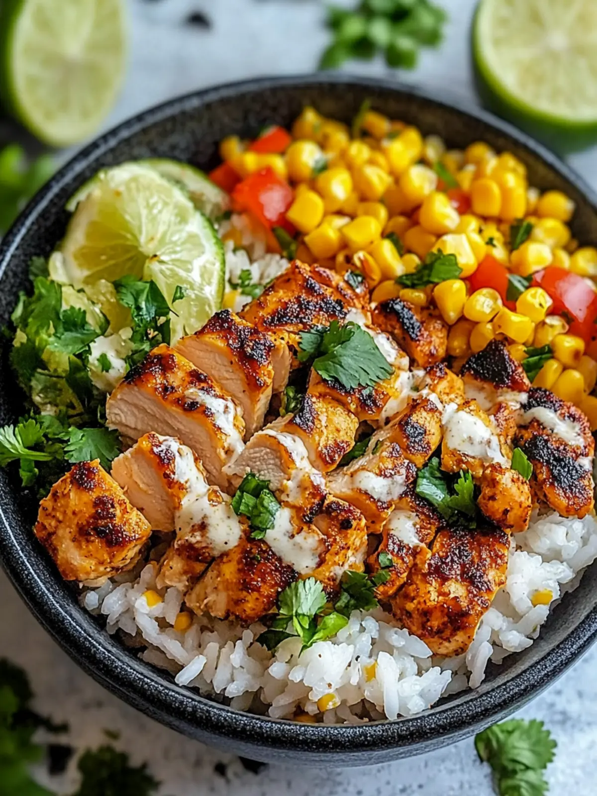Savory Street Corn Chicken Rice Bowl with Custom Toppings 3 Street Corn Chicken Rice Bowl