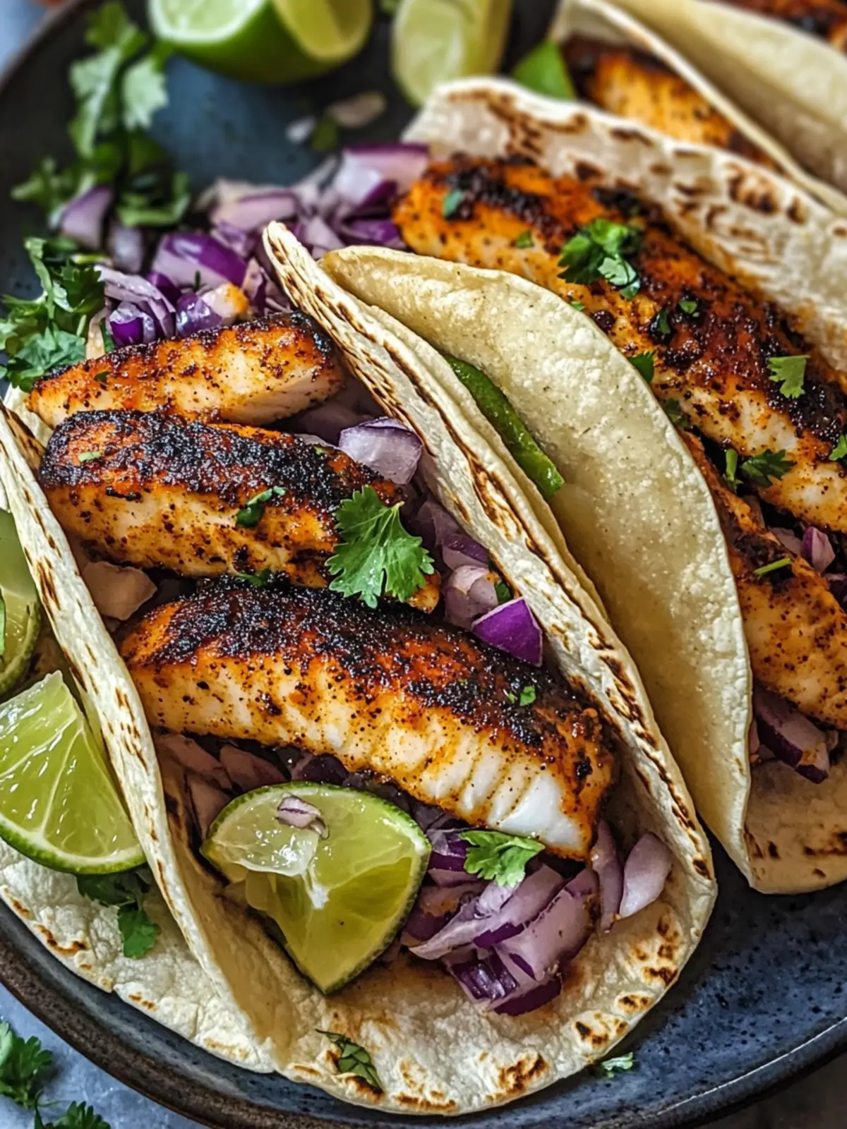 Scrumptious Blackened Fish Tacos with Zesty Chipotle Sauce 4 Blackened Fish Tacos