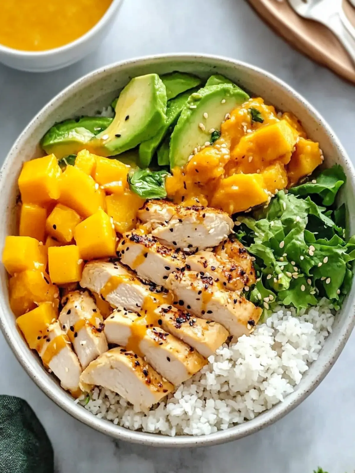 Savory Chicken Buddha Bowl with Spicy Mango Sauce Recipe 4 Chicken Buddha Bowl with Spicy Mango Sauce Recipe