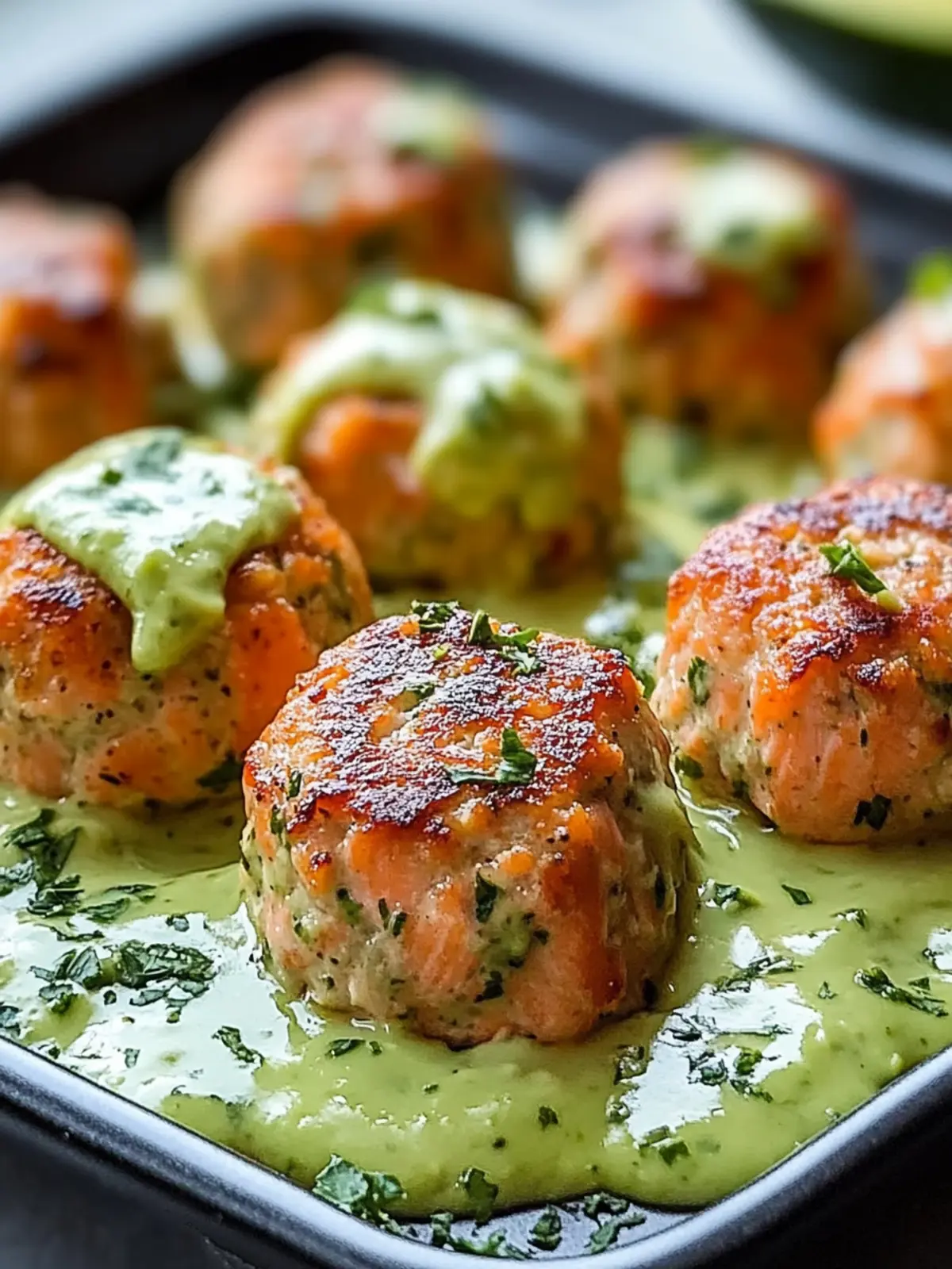 Baked Salmon Meatballs with Creamy Avocado Sauce You'll Love 5 Baked Salmon Meatballs with Creamy Avocado Sauce