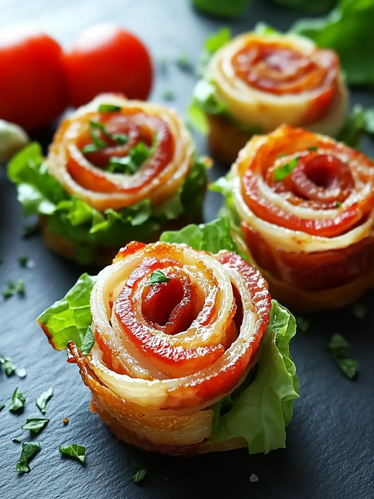 Cheesy Bacon, Lettuce & Tomato Spirals for Snack Lovers Delight 3 Cheesy Bacon, Lettuce & Tomato Spirals