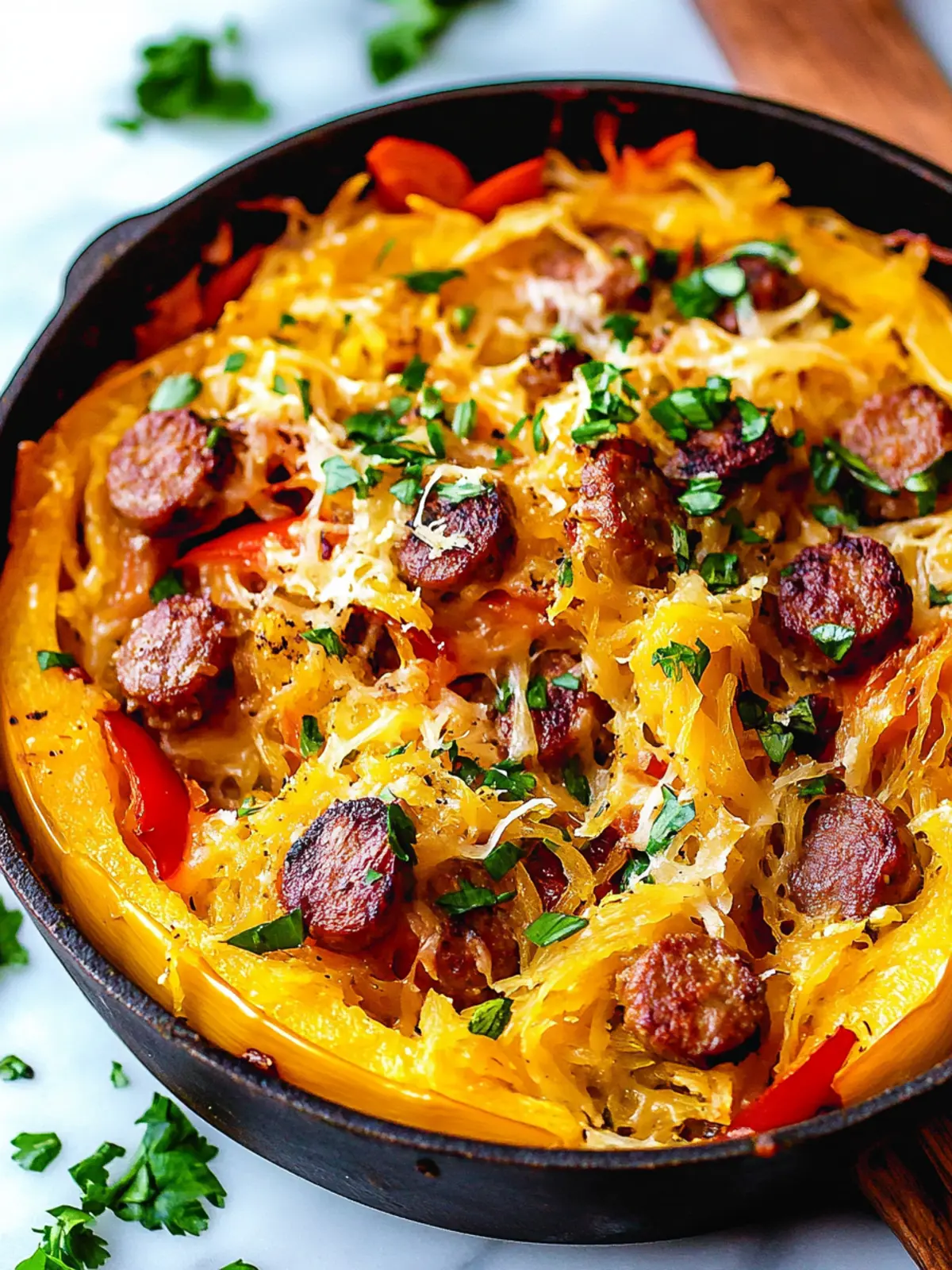 Satisfying Sausage and Peppers Spaghetti Squash Casserole 3 Sausage and Peppers Spaghetti Squash Casserole