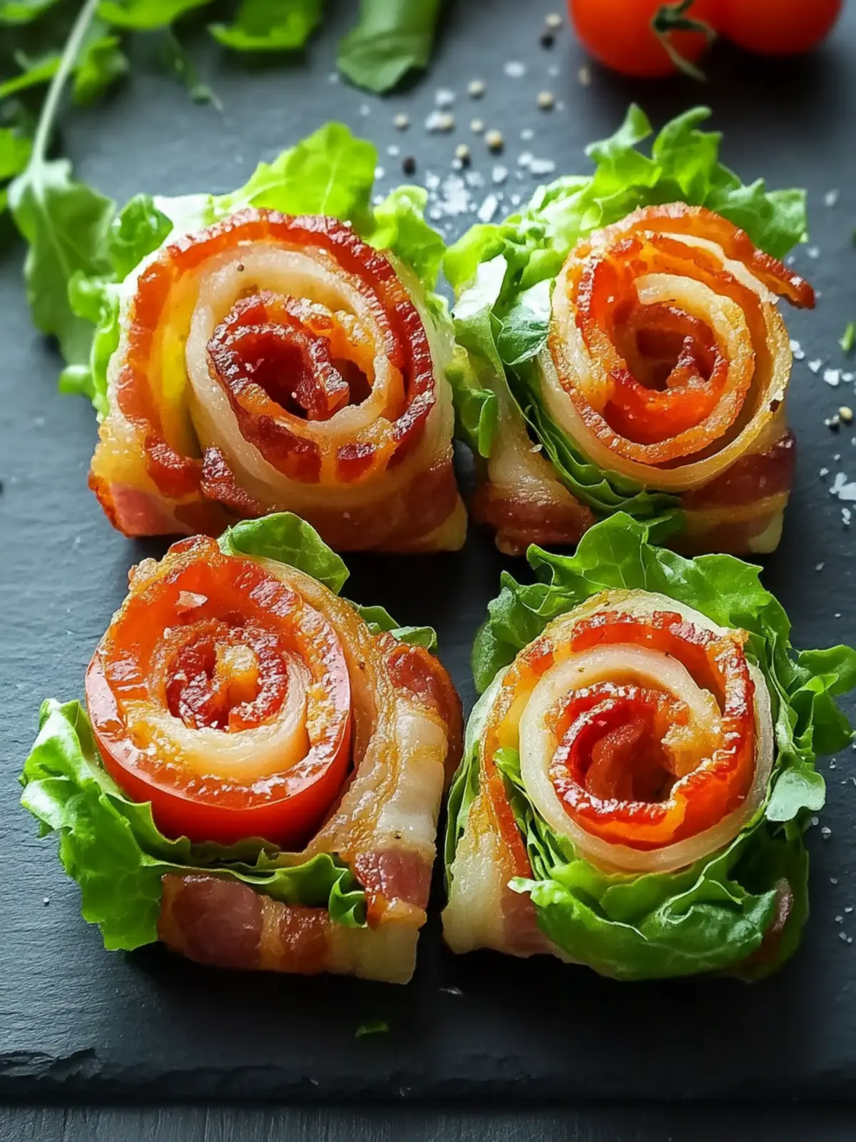 Cheesy Bacon, Lettuce & Tomato Spirals for Snack Lovers Delight 2 Cheesy Bacon, Lettuce & Tomato Spirals