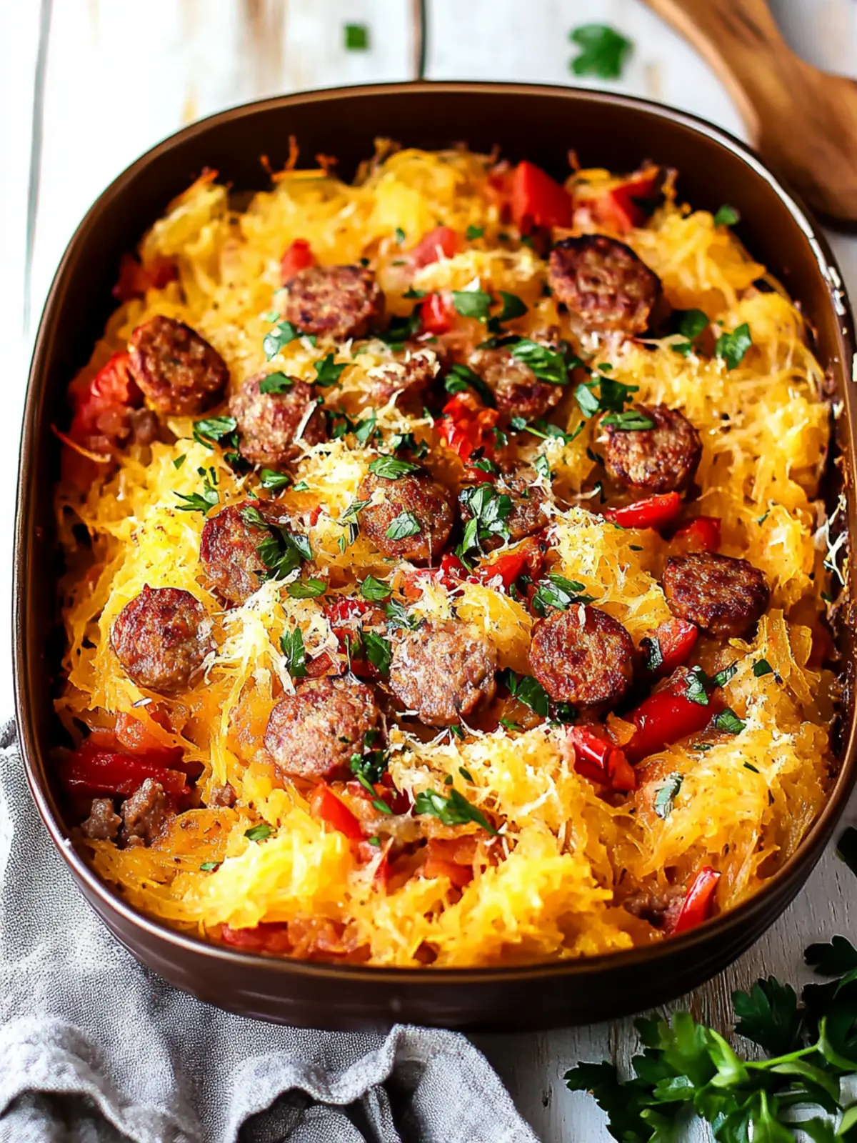 Satisfying Sausage and Peppers Spaghetti Squash Casserole 2 Sausage and Peppers Spaghetti Squash Casserole