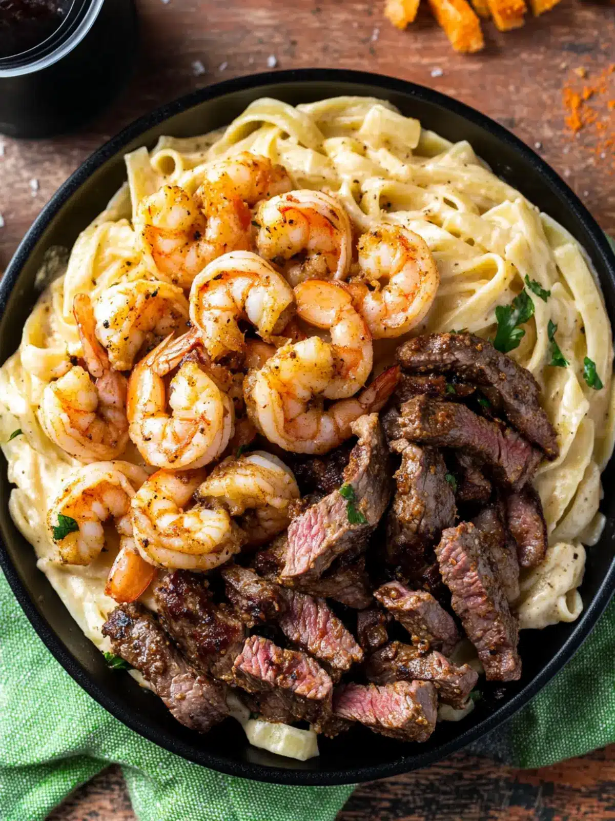 Cajun Shrimp and Steak Alfredo Pasta for Ultimate Flavor Bliss 4 Cajun shrimp and steak alfredo pasta