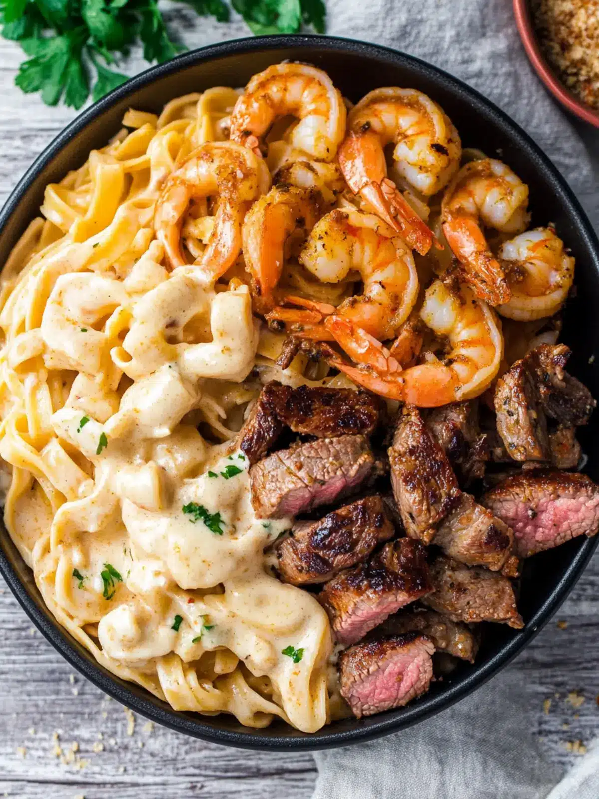 Cajun Shrimp and Steak Alfredo Pasta for Ultimate Flavor Bliss 3 Cajun shrimp and steak alfredo pasta