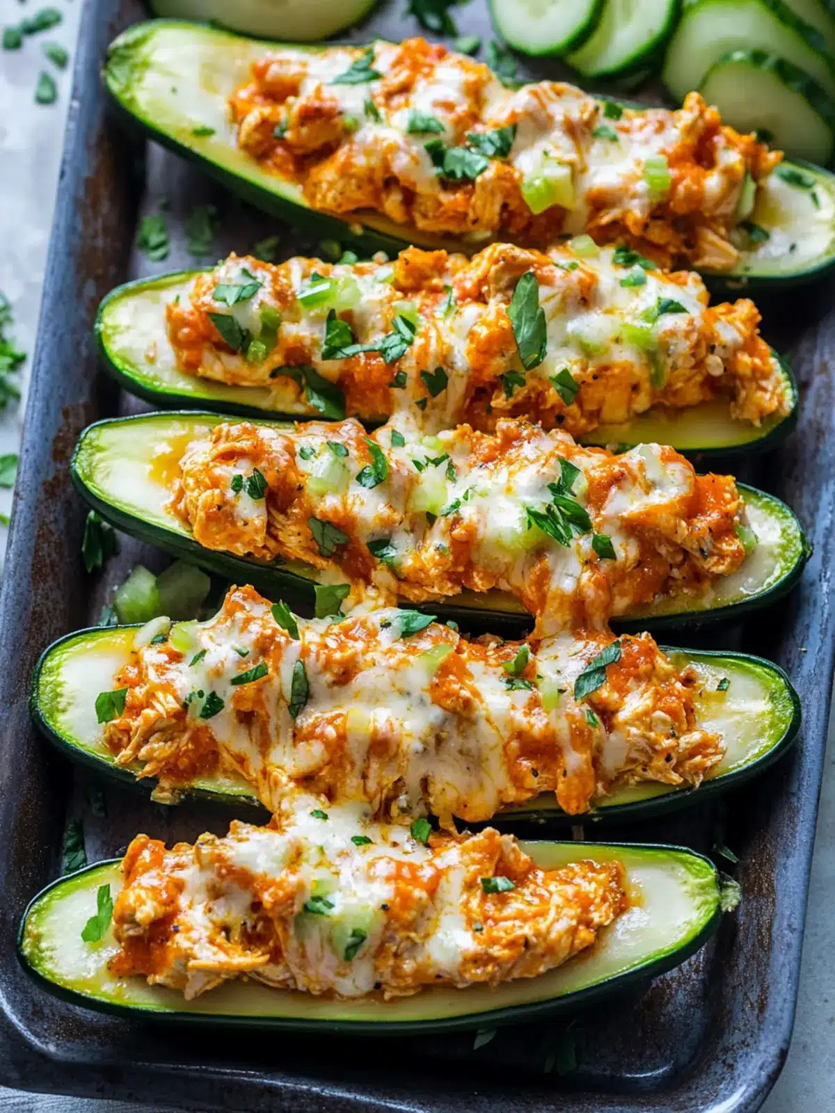 Delicious High Protein Buffalo Chicken Stuffed Zucchini Boats 4 High Protein Buffalo Chicken Stuffed Zucchini Boats