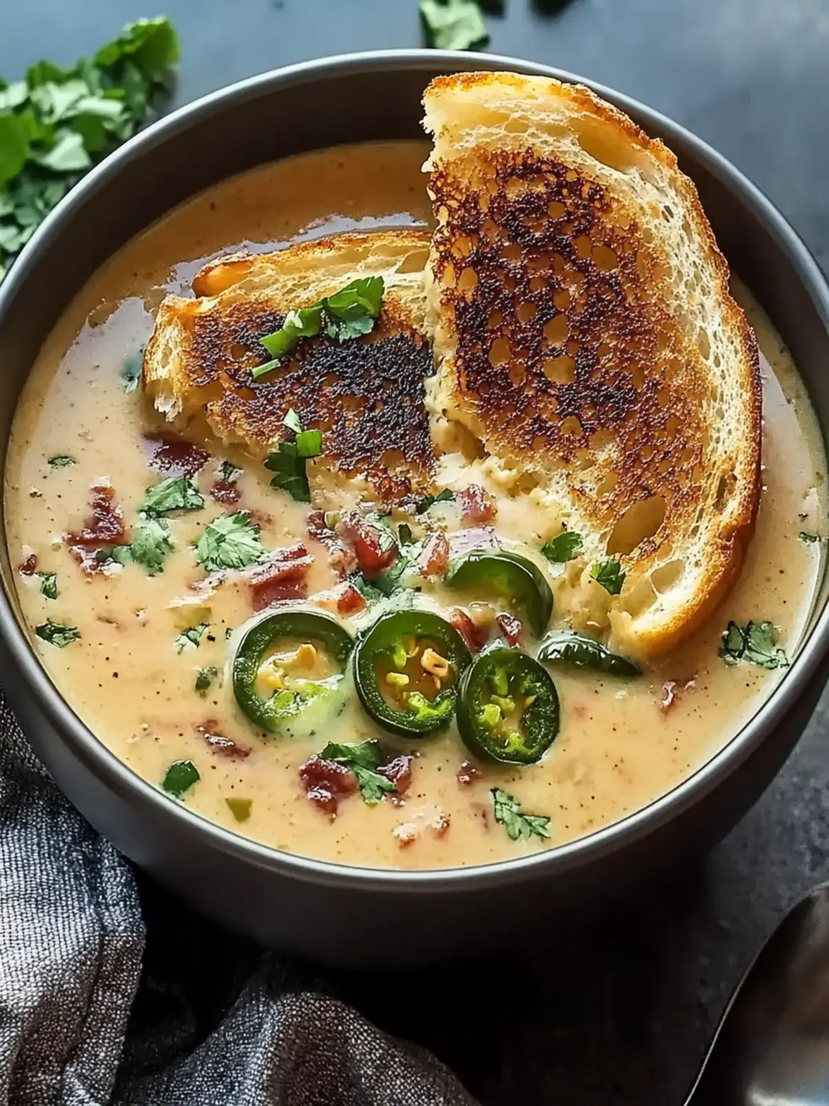 Indulge in Spicy Jalapeño Popper Soup with Grilled Cheese Dippers 4 Spicy Jalapeño Popper Soup with Grilled Cheese Dippers