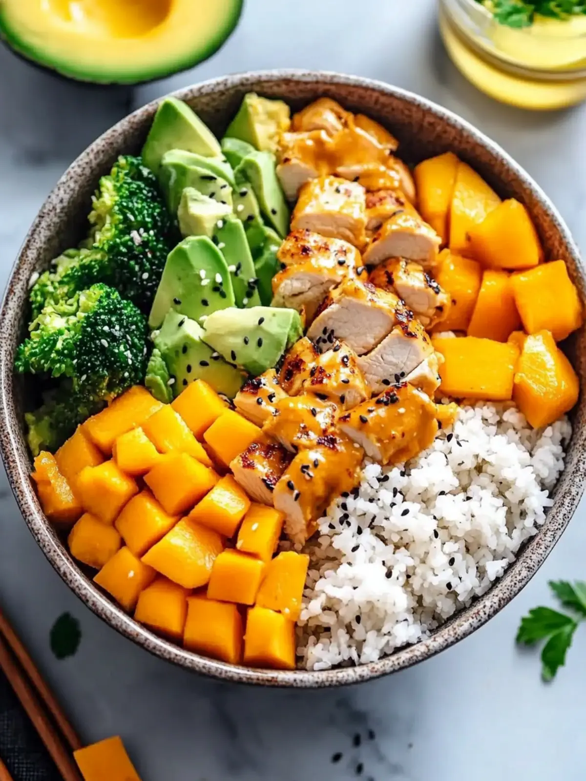 Savory Chicken Buddha Bowl with Spicy Mango Sauce Recipe 3 Chicken Buddha Bowl with Spicy Mango Sauce Recipe