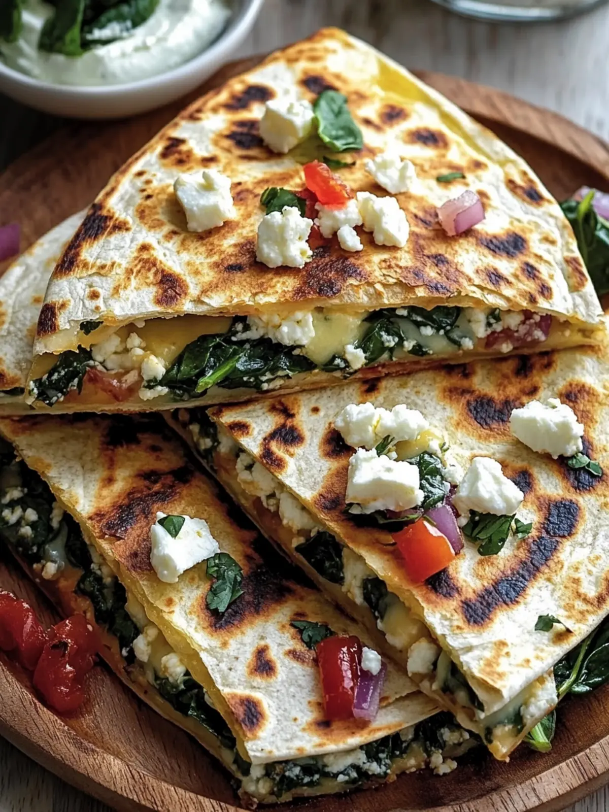 Spinach, Feta, and Mozzarella Quesadillas You’ll Love 3 Quesadillas with Spinach, Feta, Mozzarella, and Red Onion