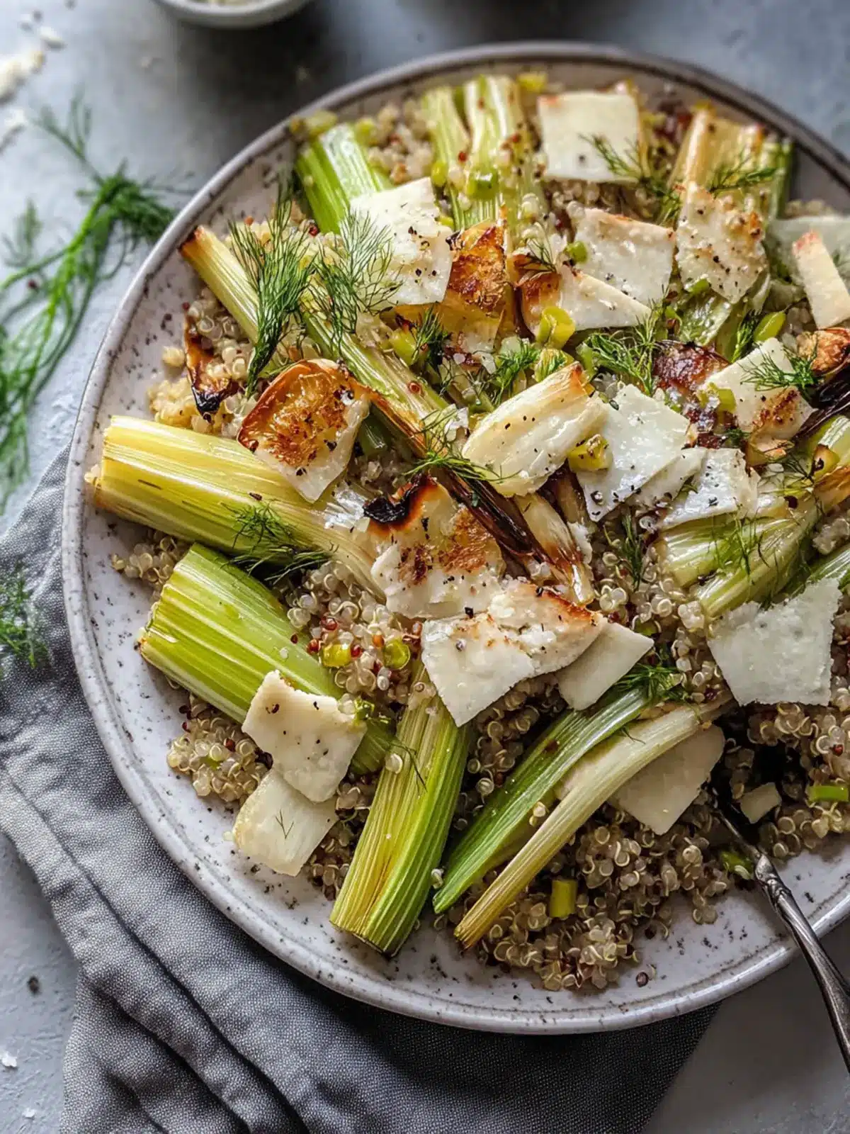 Roasted Leeks, Fennel & Green Garlic Quinoa Salad Magic 3 Roasted Leeks, Fennel & Green Garlic with Quinoa and Pecorino