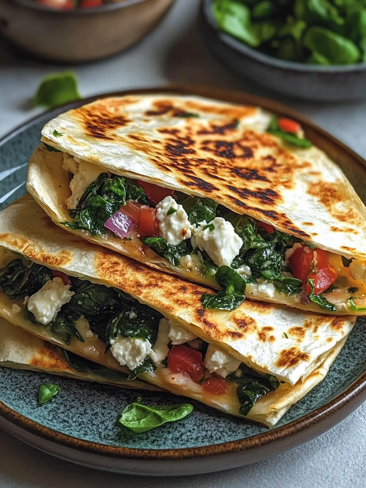 Spinach, Feta, and Mozzarella Quesadillas You’ll Love 4 Quesadillas with Spinach, Feta, Mozzarella, and Red Onion