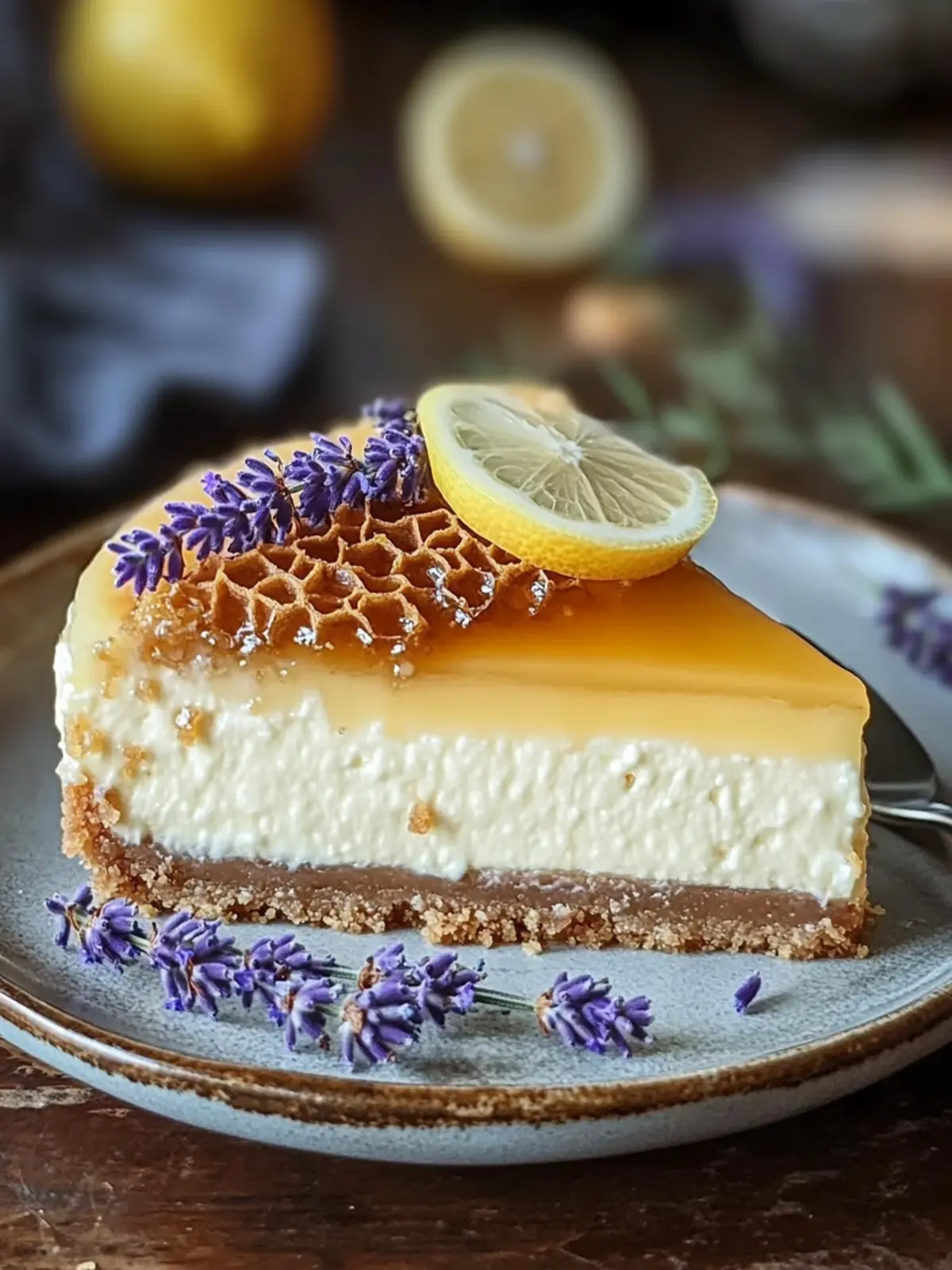Lemon Lavender Cheesecake with Honeycomb Delight Bliss 5 Lemon Lavender Cheesecake with Honeycomb Delight