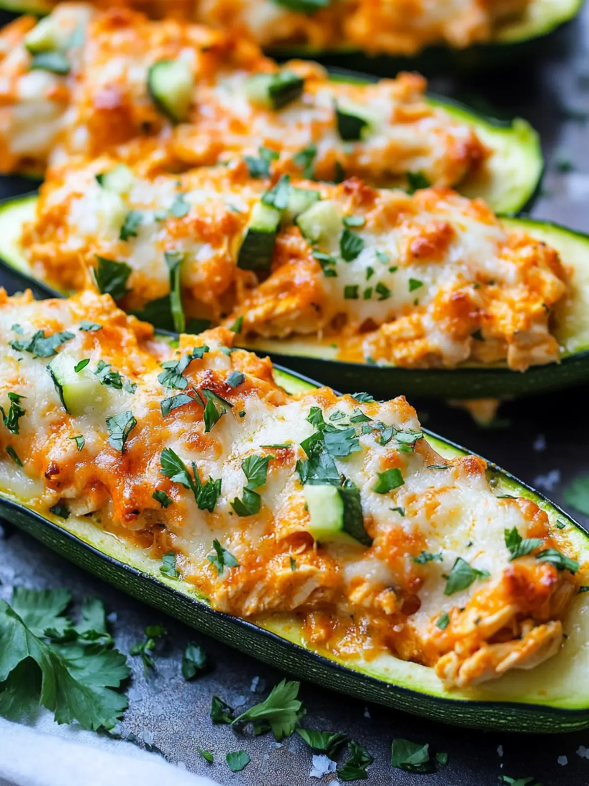 Delicious High Protein Buffalo Chicken Stuffed Zucchini Boats 5 High Protein Buffalo Chicken Stuffed Zucchini Boats