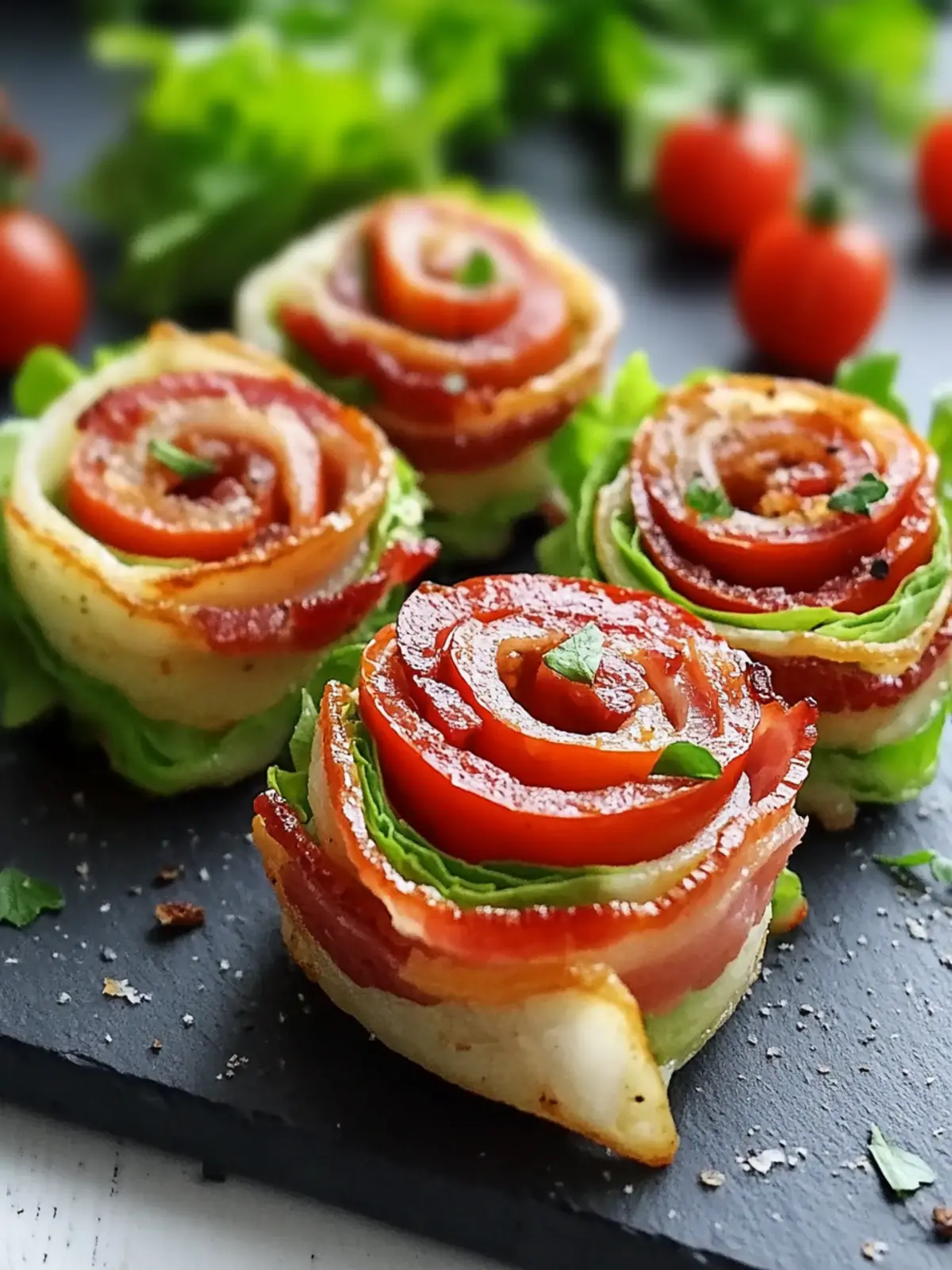 Cheesy Bacon, Lettuce & Tomato Spirals for Snack Lovers Delight 5 Cheesy Bacon, Lettuce & Tomato Spirals