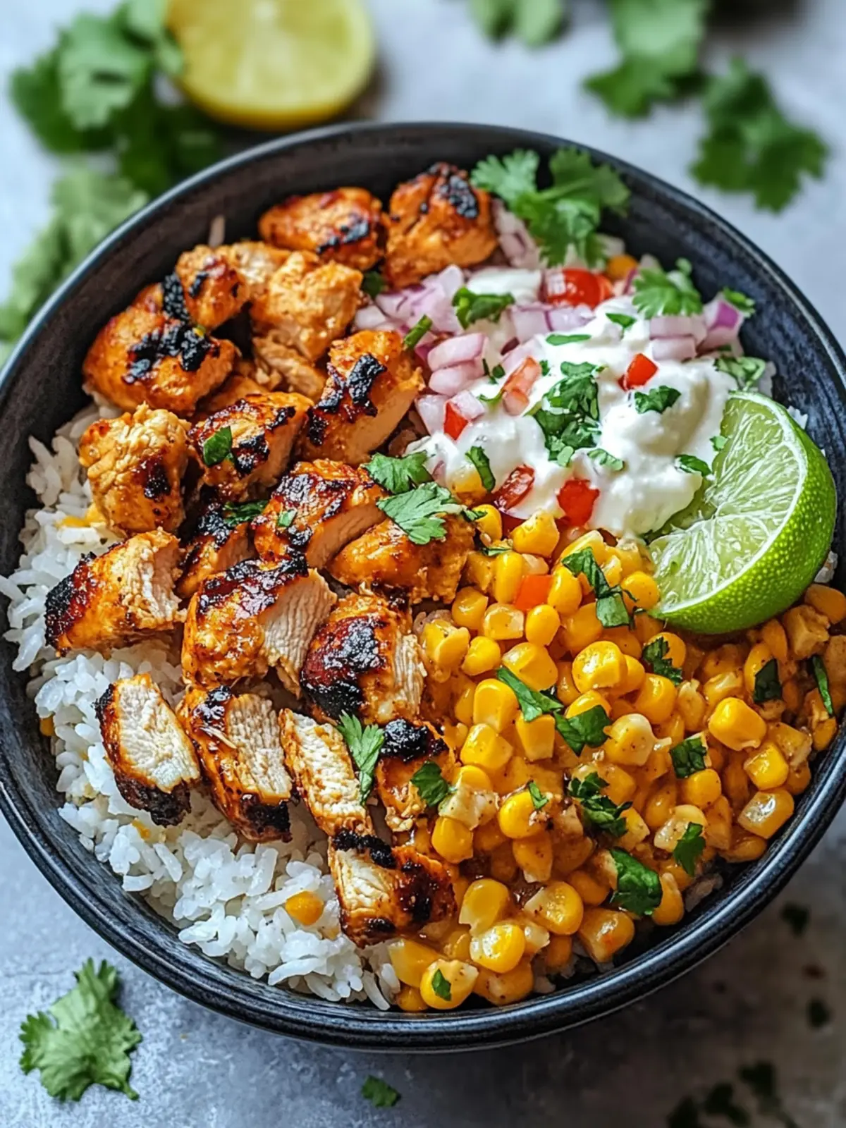 Savory Street Corn Chicken Rice Bowl with Custom Toppings 5 Street Corn Chicken Rice Bowl