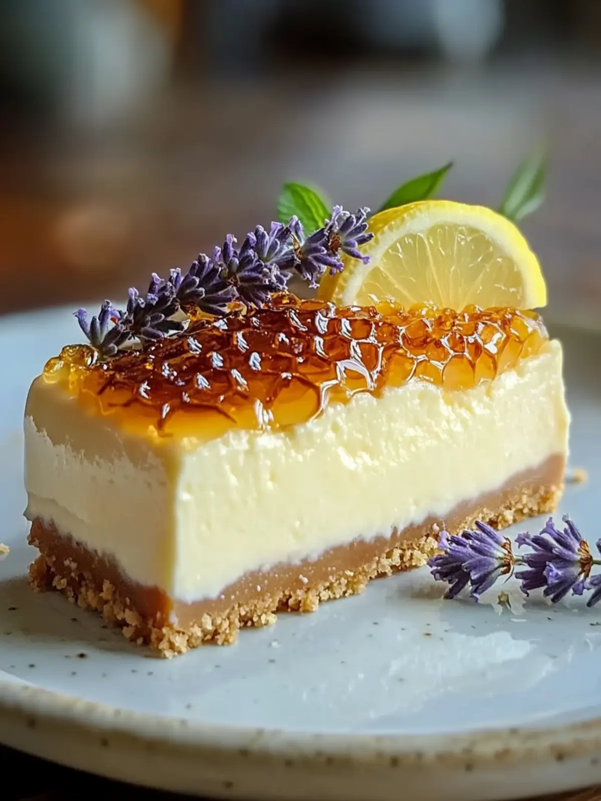 Lemon Lavender Cheesecake with Honeycomb Delight Bliss 2 Lemon Lavender Cheesecake with Honeycomb Delight